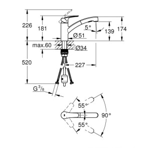 Змішувач для кухні з висувним виливом Grohe Eurosmart New 30305001 №4