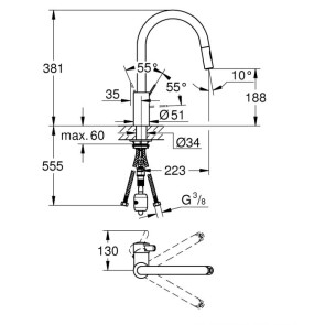 Змішувач для кухні з висувним виливом Grohe Eurosmart Cosmopolitan 31481001 №2