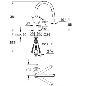 Змішувач для кухні з висувним виливом Grohe Concetto new 31483002 №2