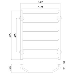 Рушникосушарка UNIO LT W 600-500-6 Драбинка Трапеція вода №4