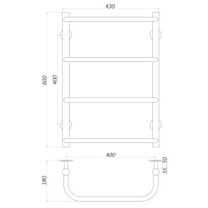 Полотенцесушитель UNIO LS W 600-400-4 Лесенка Скоба вода №5