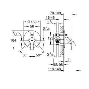 Змішувач прихованого монтажу на 2 споживача Grohe StartCurve 29115000 №2