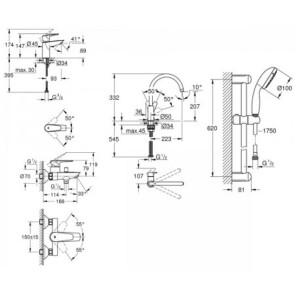 Комплект змішувачів для ванної кімнати і кухні Grohe BauEdge New UA123218K0 №6