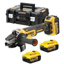 Шліфмашина кутова акумуляторна безщіткова DeWALT, 18 B XR Li-lon, 125 мм, 9000 об/хв, вага 1.74 кг, валіза TSTAK, 3 акумулятора, зарядний пристрій