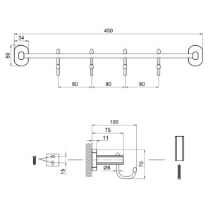 Аксесуар Liberty ANT 1154-4 тримач для рушника 4 крючка QT №2