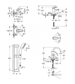 Комплект змішувачів для ванної кімнати і кухні Grohe BauFlow UA121640K0 №2