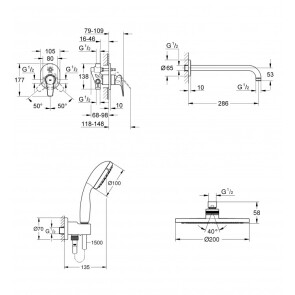 Душова система прихованого монтажу зі змішувачем Grohe BauFlow UA2904500A №8