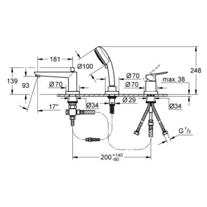 Смеситель на борт ванны на 3 отверстия Grohe BauEdge New 2511710A №2