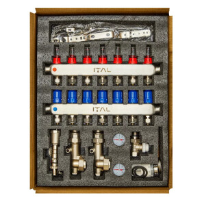 Комплект коллектора с расходомерами ITAL UHW-B07, нержавеющая сталь, подкл. угловое №2