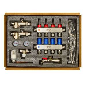 Комплект колектора з витратомірами ITAL UHW-A04, нержавіюча сталь, підкл. пряме №2