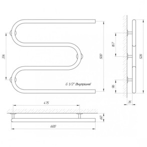 Полотенцесушитель Laris Змеевик 25 PC3 600 x 500 1/2" №4