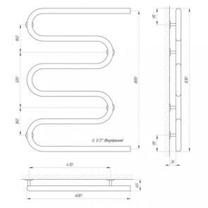 Полотенцесушитель Laris Змеевик 30 PC5 600 x 800 1/2" №5