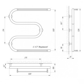 Полотенцесушитель Laris Змеевик 25 PC3 500 х 500 с 2-мя полками 1/2" №2