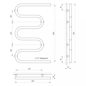 Полотенцесушитель Laris Змеевик 30 PC5 500 x 800 1/2" №2