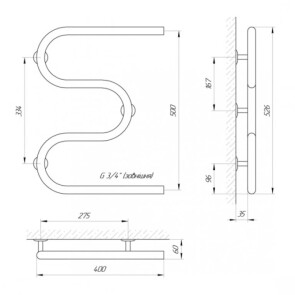 Полотенцесушитель Laris Змеевик 25 PC3 400 x 500 3/4" №4