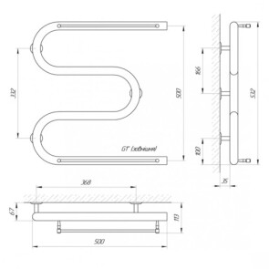 Рушникосушарка Laris Змійовик 32 PC3 500 x 500 з 2-ма полицями 1" №4