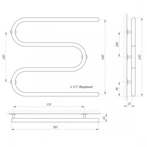 Полотенцесушитель Laris Змеевик 30 PC3 700 x 600 1/2" №4