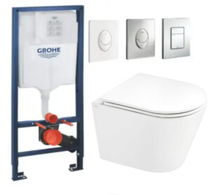 Комплект 5в1: Інсталяція Grohe Rapid + Безобідковий підвісний унітаз Scorpion + клавіша на вибір №1