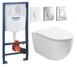 Комплект 5в1: Інсталяція Grohe Rapid + Безобідковий підвісний унітаз Whirpool + клавіша на вибір