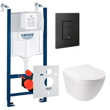 Комплект 5в1: Інсталяція Grohe Rapid + Безобідковий підвісний унітаз Jay + клавіша чорна матова