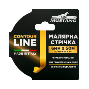 Малярная лента рисовая MUSTANG CONTOUR LINE желтая 6мм*50м №1