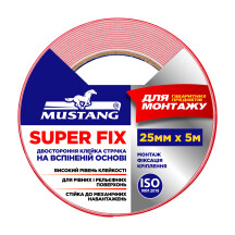 Двостороння клейка стрічка на вспіненій основі SUPER FIX MUSTANG  25мм*5м