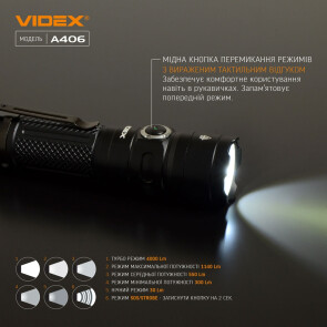Портативний світлодіодний ліхтарик VIDEX VLF-A406 4000Lm 6500K Уцінка №5
