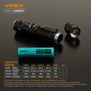 Портативний світлодіодний ліхтарик VIDEX VLF-A105Z 1200Lm 5000K Уцінка №15