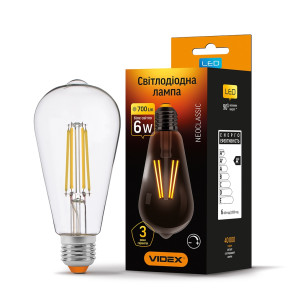 LED лампа VIDEX Filament ST64FD 6W E27 4100K дімерна №1