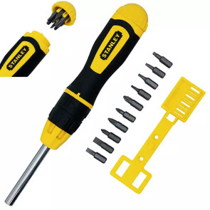 Отвертка-набор STANLEY "Multibit", L = 250мм, реверсивная, 10 бит: SL 6.6, 5мм; Ph1, 2; Pz1, 2; Torx T10, T15; квадрат№1и2. №3