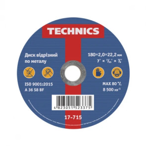 Диск відрізний по металу, 180х2х22 Technics | 17-715 №1