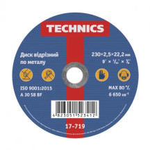 Диск відрізний по металу, 230х2,5х22 Technics | 17-719