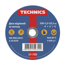 Диск відрізний по металу, 230х3,2х22 Technics | 17-720