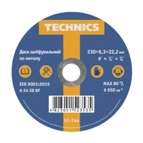 Диск шліфувальний по металу, 230х6,3х22 Technics | 17-744 №1