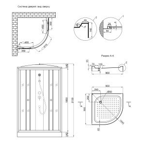 Душовий бокс Lidz Tani SB90x90.SAT.LOW.GR, скло тоноване 4 мм №2