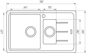 Гранітна мийка Globus Lux IZEO сiрий камiнь 780x500мм-А0005 №6