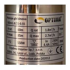 Насос скважинный с пов,уст, к песку 3" OPTIMA 3SDm1,8/21 0,55 кВт 85м + пульт+кабель 1,5м NEW №2