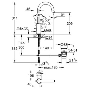 Змішувач для раковини Grohe BauLoop L-Size 23763000 №2