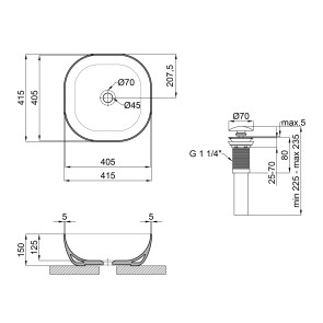 Раковина-чаша Qtap Kolibri 410x410x150 Matt black з донним клапаном QT10112144MBMB №2