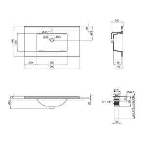 Раковина Qtap Albatross E49 900х490х200 White з донним клапаном QT01119090E49W №2