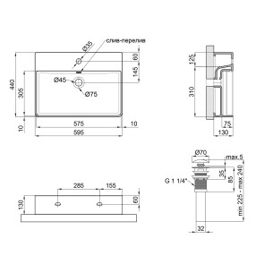 Раковина Qtap Nando LT 600х420х120 Matt black з донным клапаном QT12112173MBMB №2