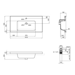 Раковина Qtap Albatross A 1000х500х230 White з донным клапаном QT01115100AW №2