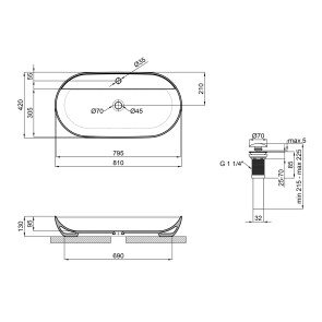 Раковина-чаша Qtap Scorpio 815х410х135 White з донным клапаном QT142203PW №2