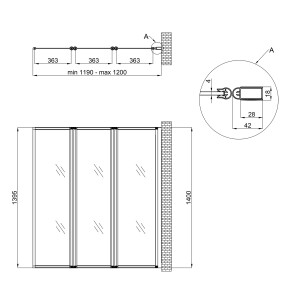 Штора на ванну Qtap Gemini WHI401214RP4 скло Pear 4 мм, 120x140 см №2