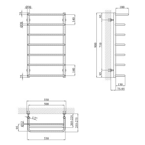 Полотенцесушитель водяной Kroner Скоба ДСп06 900х530/7 с полкой №5