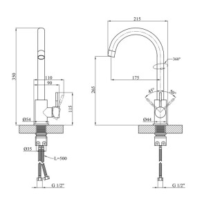 Змішувач для кухні Kroner KRP Edelstahl Komposit-GRA035 №7