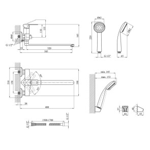 Змішувач для ванної Kroner KRM Zenda-W070 №9