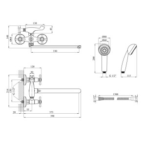 Змішувач для ванни Kroner KRP Royce-C072 №8