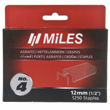 Скоби Miles No.4-12MM, 1250 шт., ширина-10,50мм, товщина-1,20мм, аналог: Rapid 140