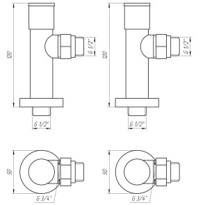 Набір Кран вентильний кутовий з американкою SOLOMON LUX 1/2″ 7777 (2шт.) BLACK №7